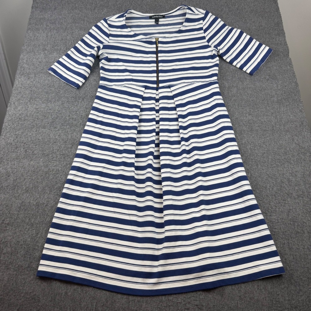 Isabella Oliver Maternity Dress‎ Womens 2 Blue Striped Zip Front Short Sleeve